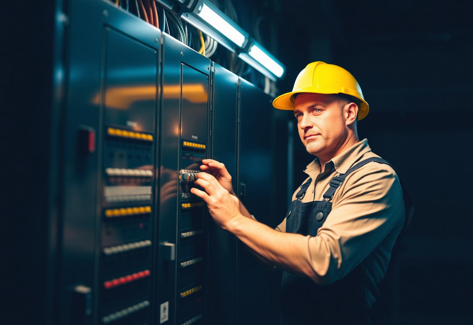 Voltorb electrician working on an electrical panel